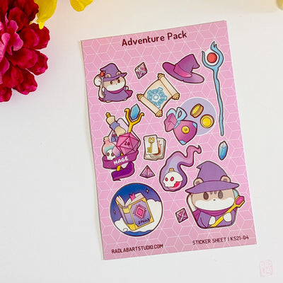 Kawaii DnD wizard waterproof vinyl sticker sheet