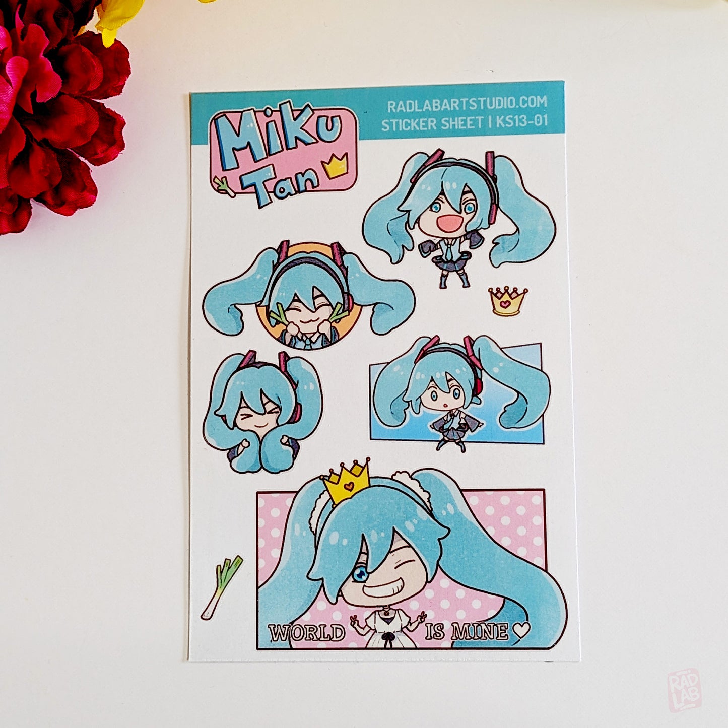 Bundle of 3 kawaii Vocaloid waterproof vinyl sticker sheets featuring Hatsune Miku
