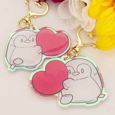 Kawaii Mingoo penguin couples acrylic keychain set with heart shaped matching design