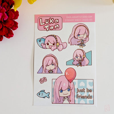 Bundle of 3 kawaii Vocaloid waterproof vinyl sticker sheets featuring Luka Megurine