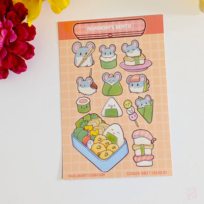 Kawaii hamster sushi bento waterproof vinyl sticker sheet with cute Japanese lunch food designs