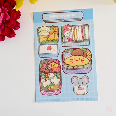 Kawaii hamster bento box lunch waterproof vinyl sticker sheet with cute Japanese lunch food designs