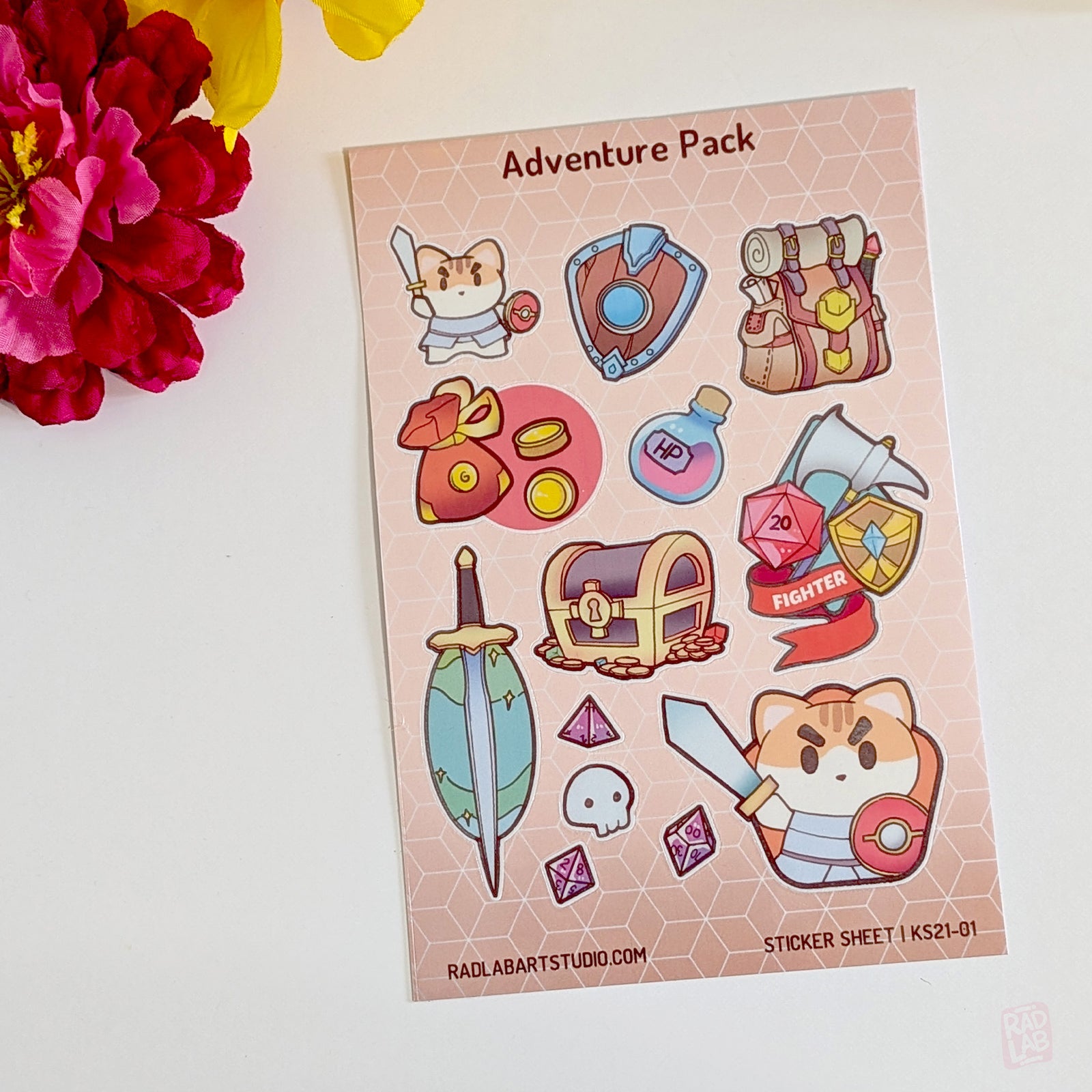 Kawaii DnD warrior waterproof vinyl sticker sheet