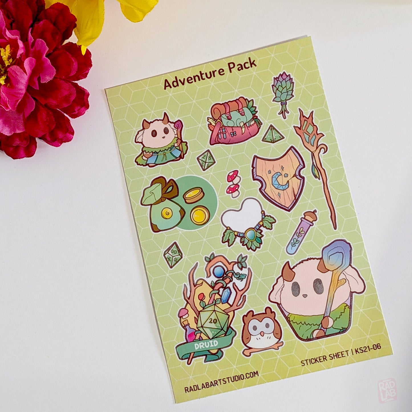 Kawaii DnD druid waterproof vinyl sticker sheet