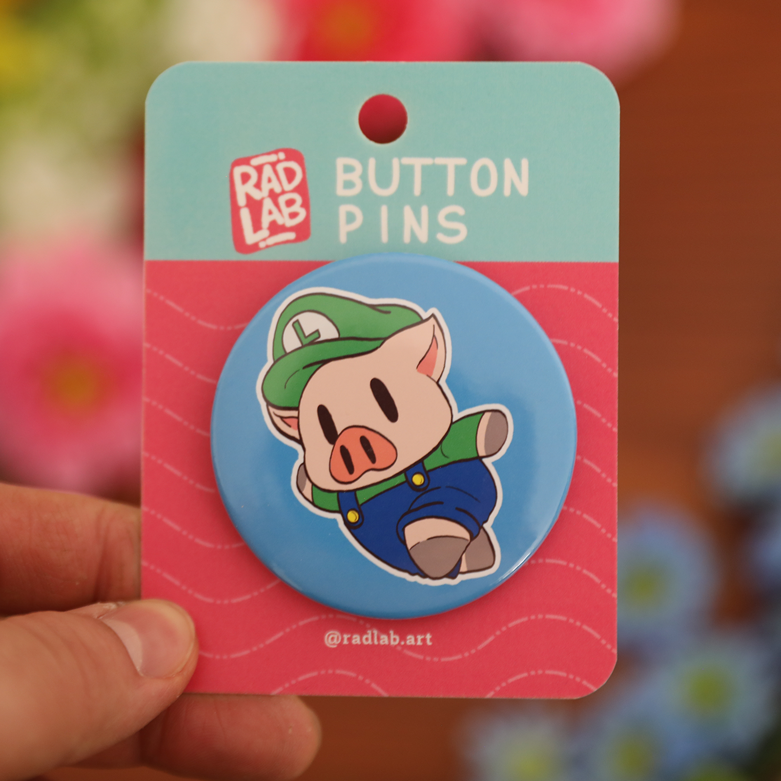 Button Pin | Lab Pig  Brother Super Luigi | 2.28 inch Button Pin