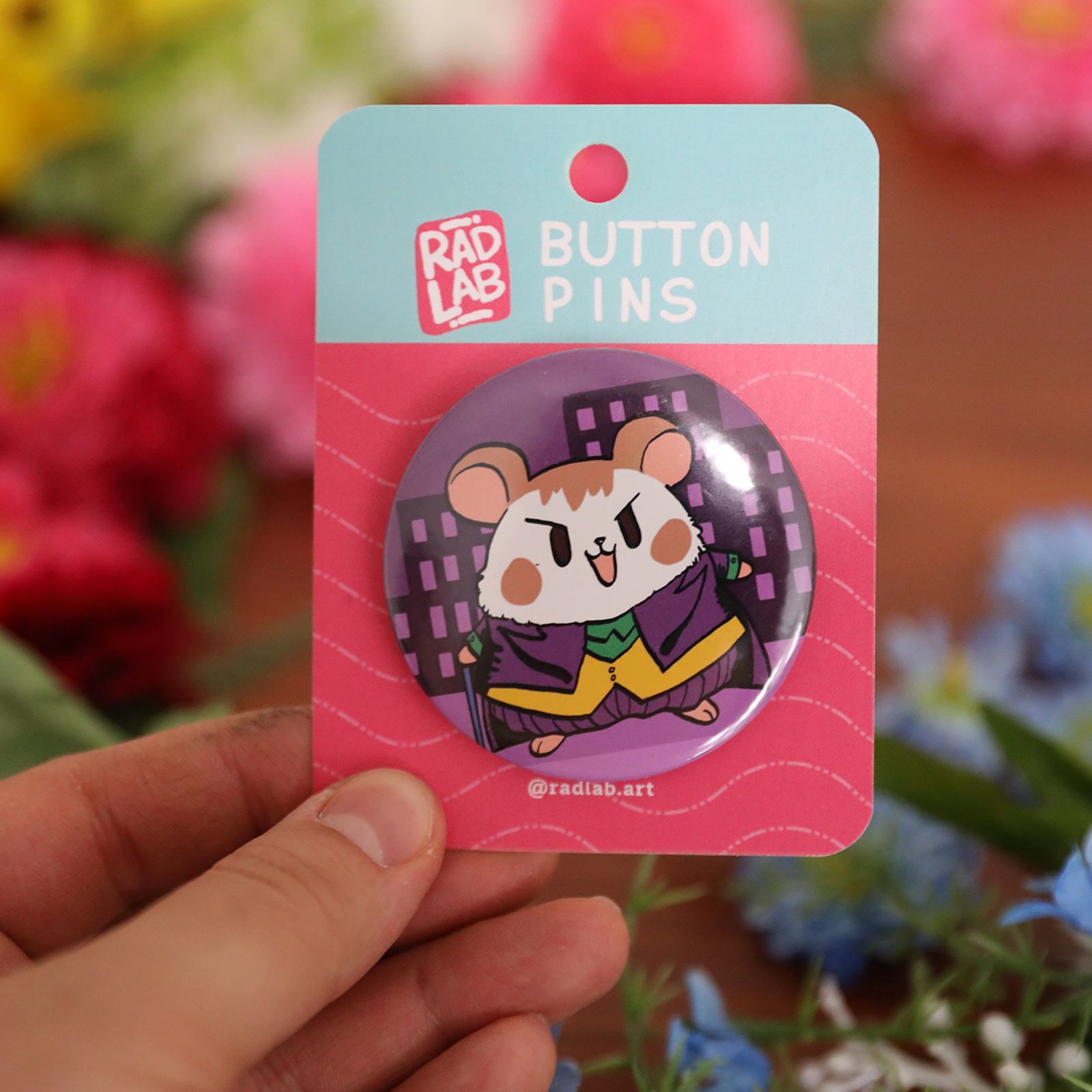 Button Pin | Lab Hamster Joker | 2.28 inches