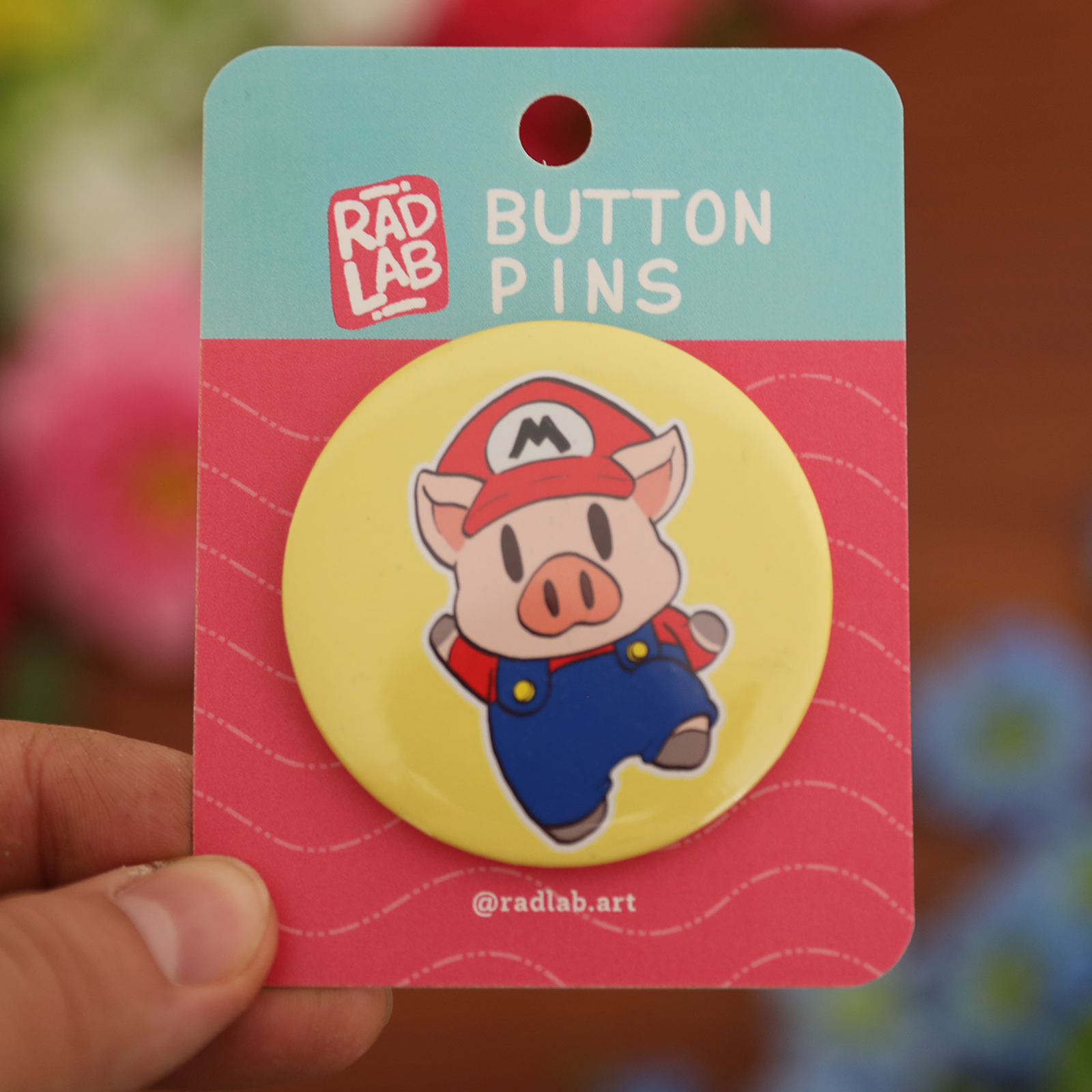 Button Pin | Lab Pig Brother Super Mario | 2.28 inch
