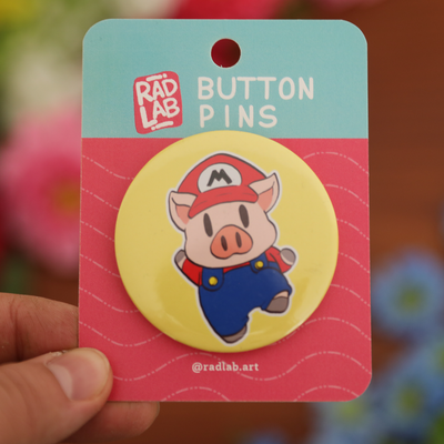 Button Pin | Lab Pig Brother Super Plumber | 2.28 inch
