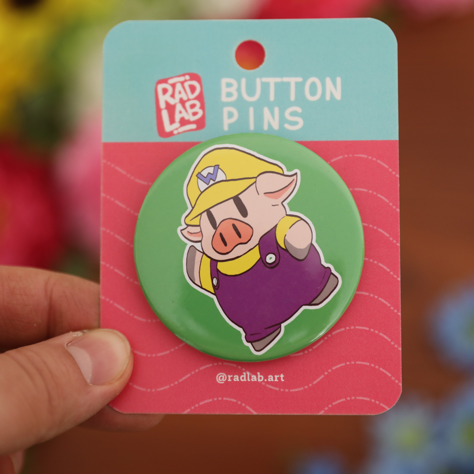 Button Pin | Lab Pig Brother Super Wario | 2.28 inches