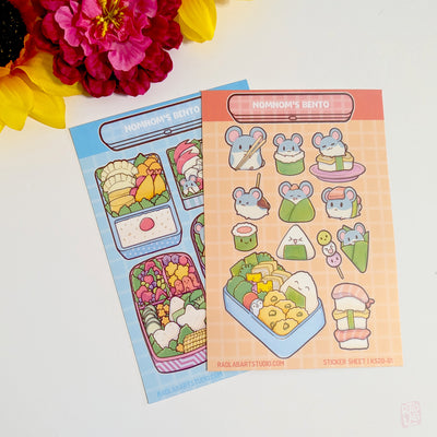 Kawaii hamster bento waterproof vinyl sticker sheet with cute Japanese lunch food designs