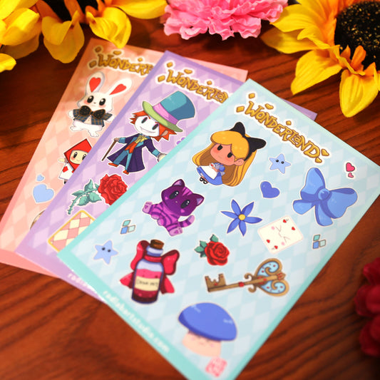Alice in Wonderland Sticker Sheet | Waterproof Vinyl Stickers | 4x6 inches