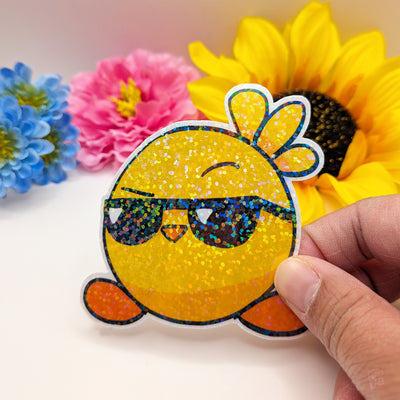 Round chick with sunglasses vinyl sticker