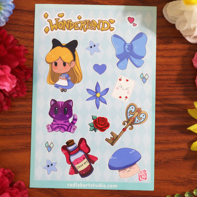 Alice in Wonderland Sticker Sheet | Waterproof Vinyl Stickers | 4x6 inches