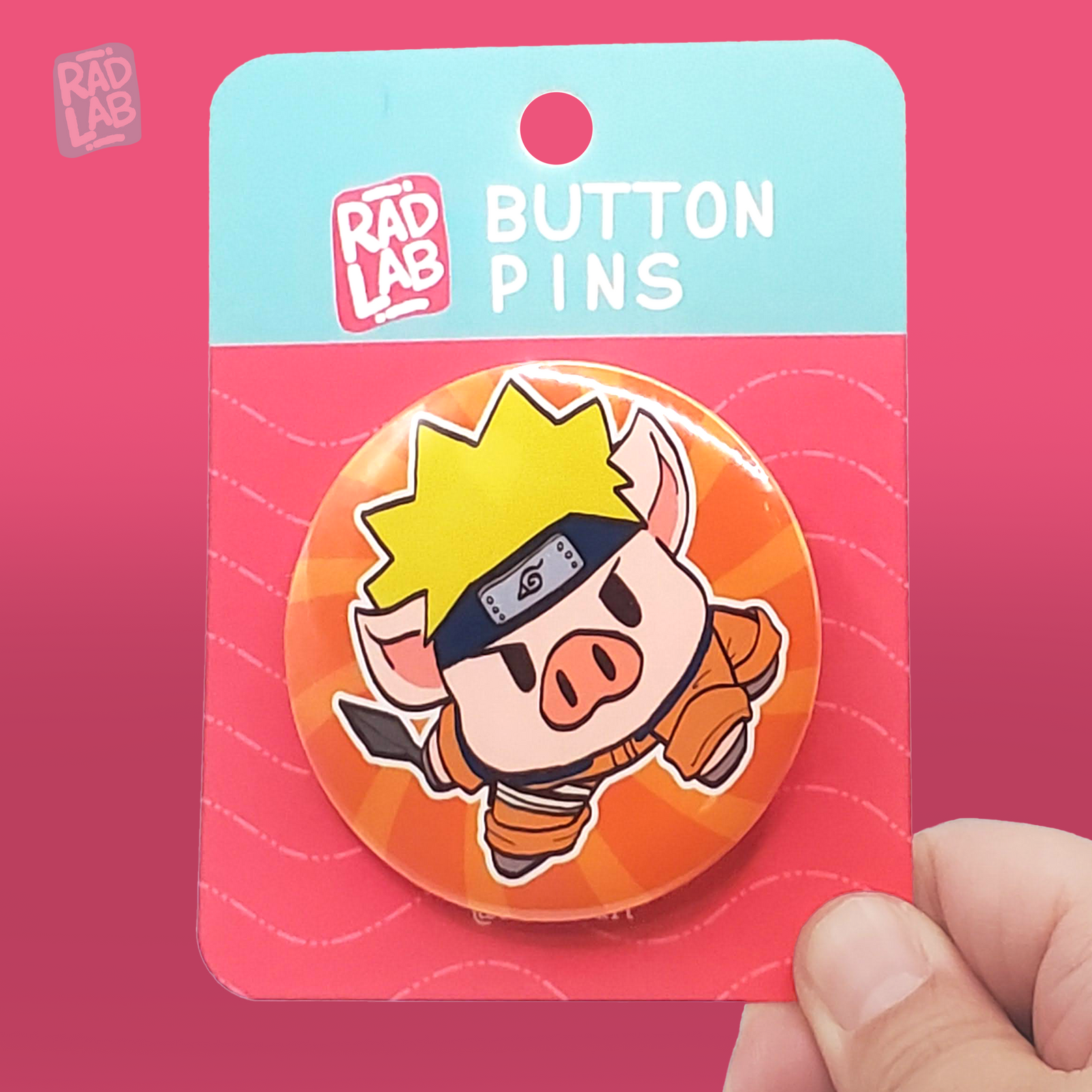 Button Pin | Lab Pig Naruto | 2.28 inches