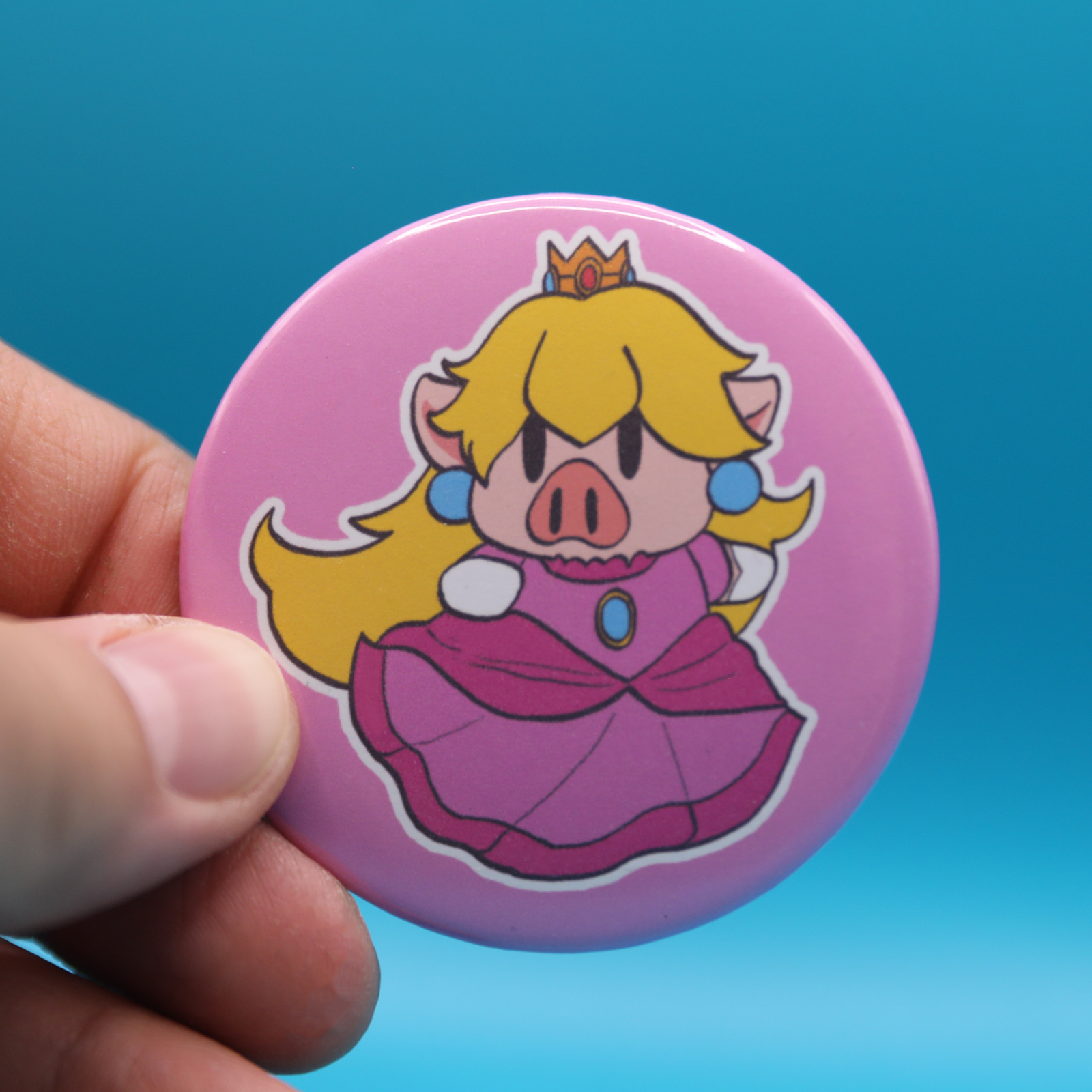 Button Pin | Lab Pig Princess Super Peach | 2.28 inches