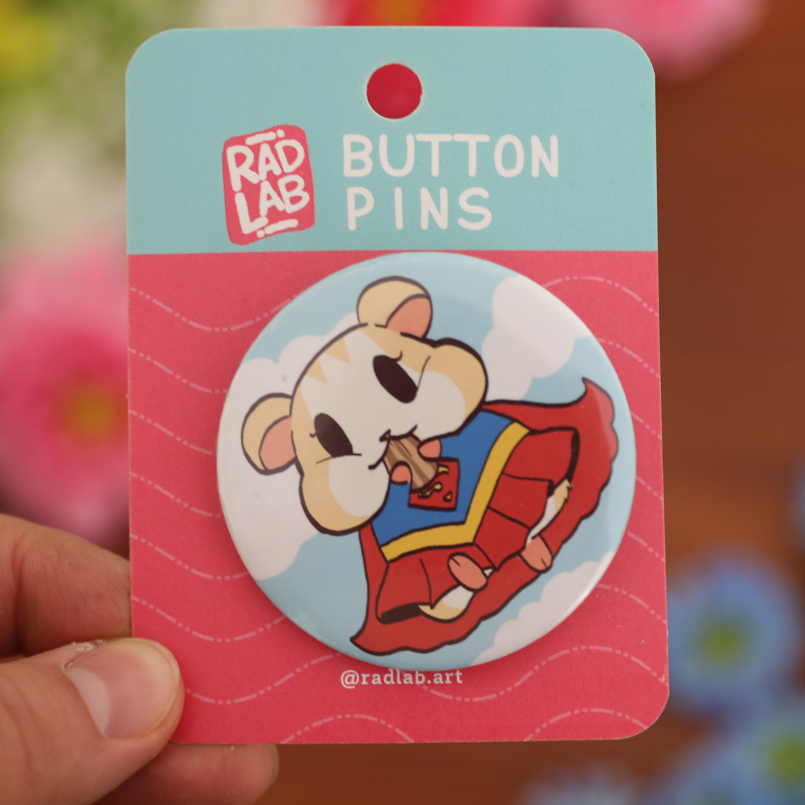 Button Pin | Lab Hamster Super Girl | 2.28 inches