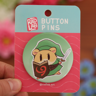 Button Pin | Lab Hamster Hero Green | 2.28 inches