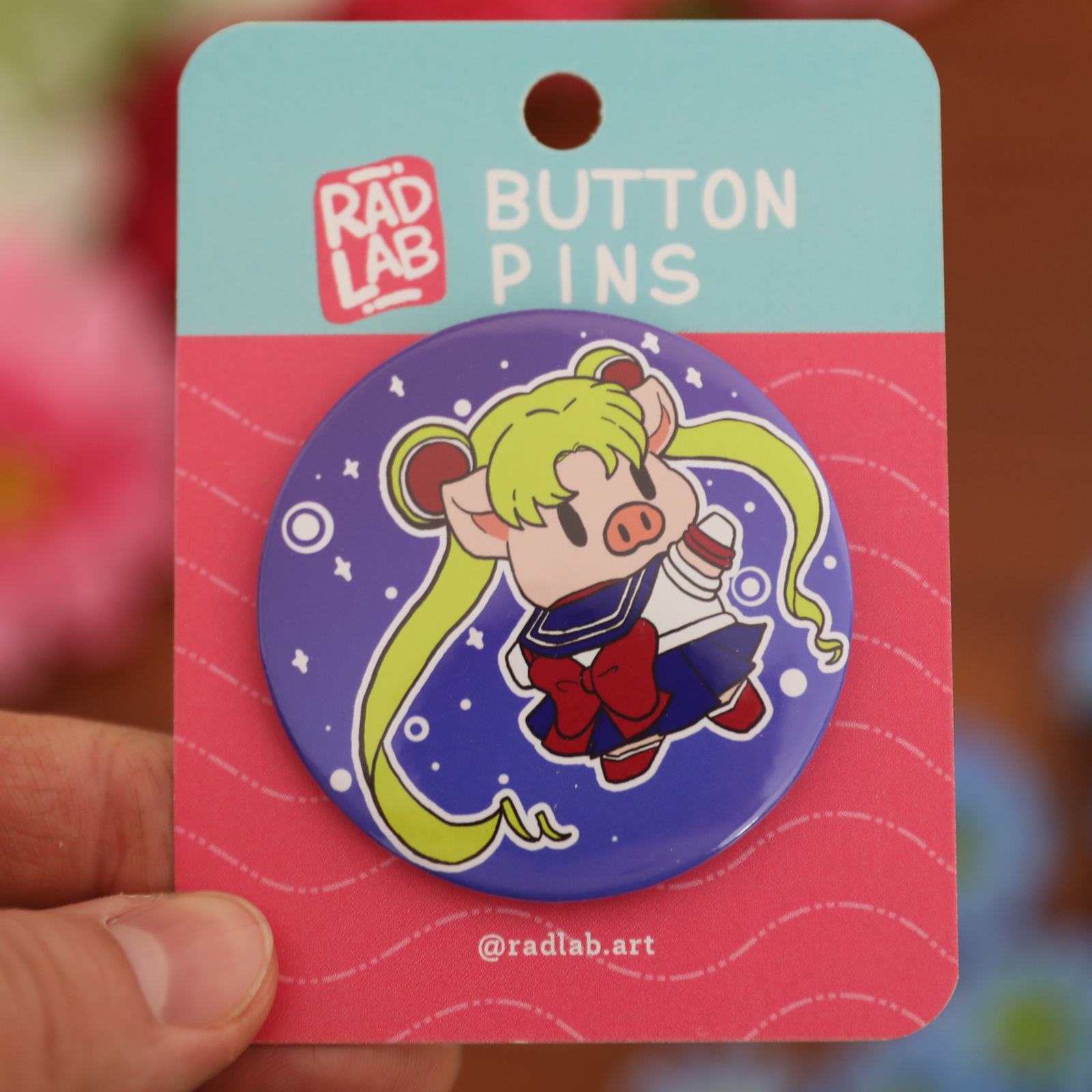 Button Pin | Lab Pig Sailor SS Moon | 2.28 inches