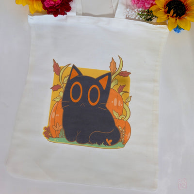 Cute Halloween Black Cat Tote Bag | Kawaii Pumpkin Reusable Tote