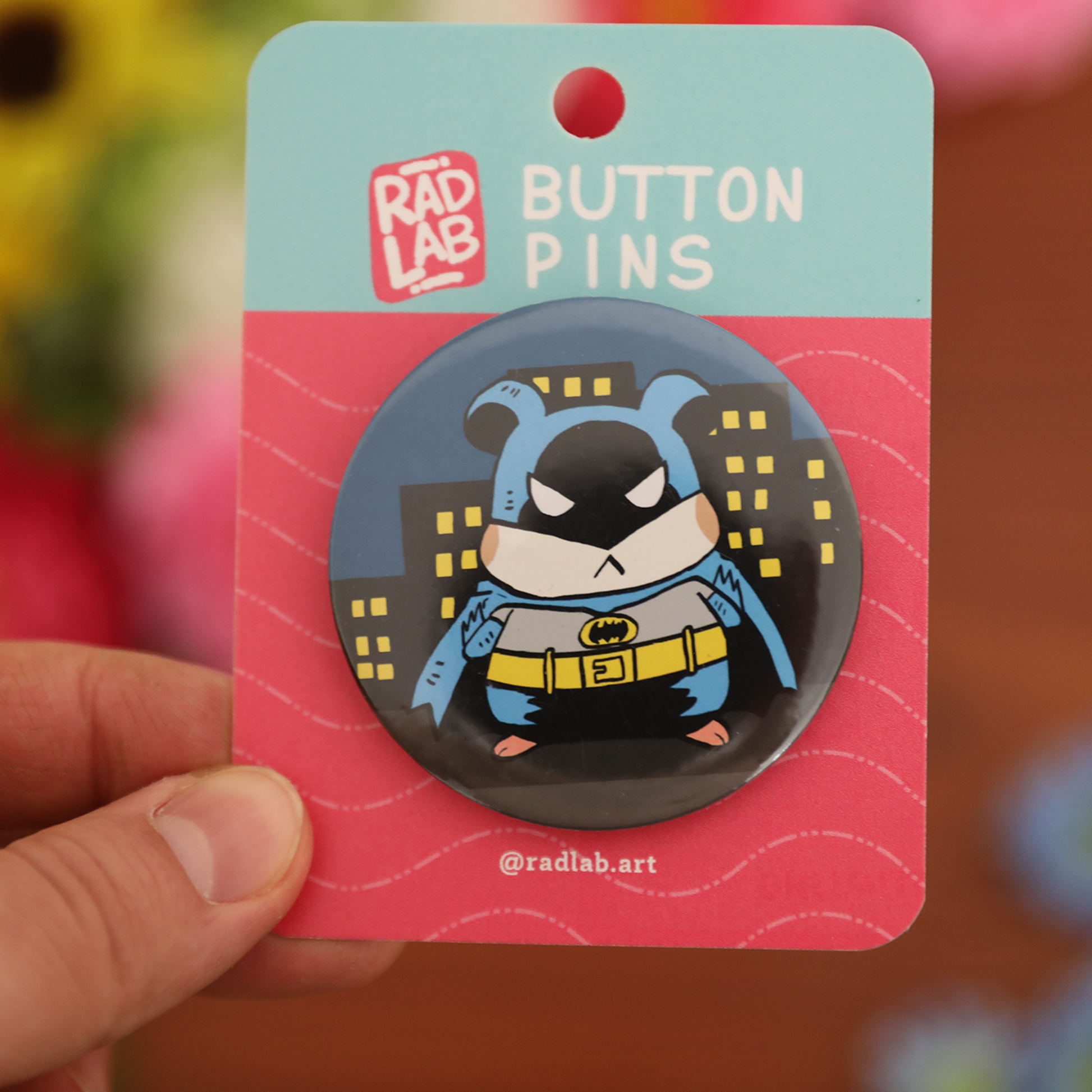 Button Pin | Lab Hamster Batman | 2.28 inches