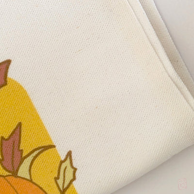 Fabric Texture of Cute Halloween Black Cat Tote Bag | Kawaii Pumpkin Reusable Tote